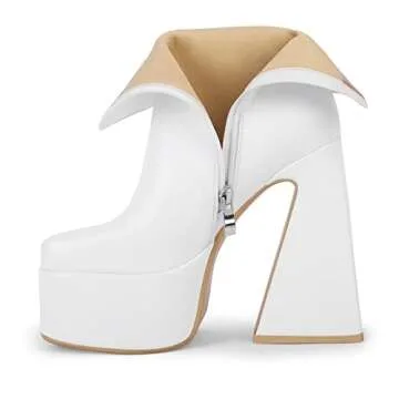 Wetkiss White Chunky Platform Boots for Women Stylish Heels