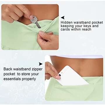 THE GYM PEOPLE Womens High Waisted Running Shorts Quick Dry Athletic Workout Shorts with Mesh Liner Zipper Pockets(Pale Green, Medium)