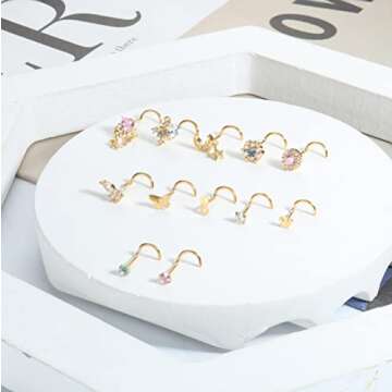 JOERICA 12Pcs Dangle Nose Rings & Studs - Unique Stainless Steel Jewelry