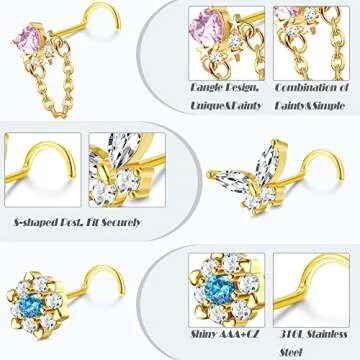 JOERICA 12Pcs Dangle Nose Rings for Men and Women