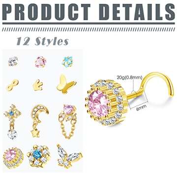 JOERICA 12Pcs Dangle Nose Rings for Men and Women