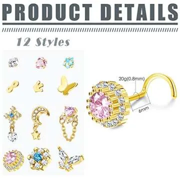 JOERICA 12Pcs Dangle Nose Rings for Men and Women