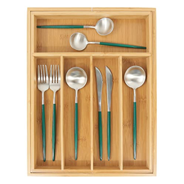VaeFae Bamboo Silverware Drawer Organizer for Easy Storage