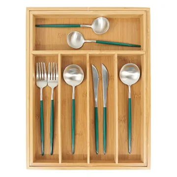 VaeFae Bamboo Silverware Drawer Organizer for Easy Storage