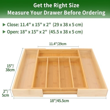 VaeFae Bamboo Silverware Drawer Organizer for Easy Storage