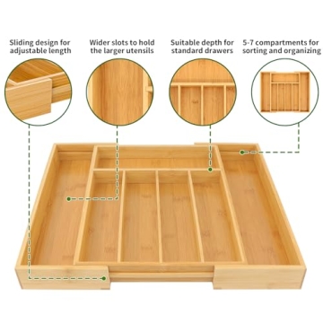VaeFae Bamboo Silverware Drawer Organizer for Easy Storage