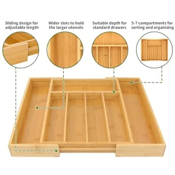 VaeFae Bamboo Silverware Drawer Organizer for Easy Storage