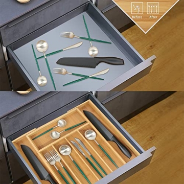VaeFae Bamboo Silverware Drawer Organizer for Easy Storage