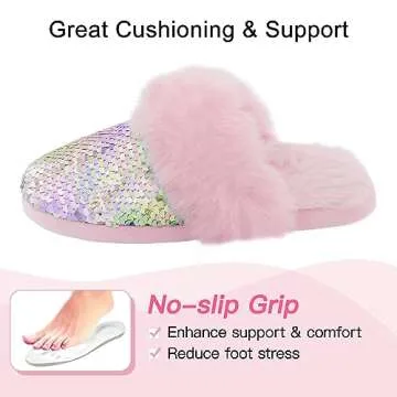 Girls Fluffy Mermaid Slippers with Comfort Memory Foam