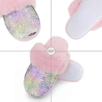 Girls Fluffy Mermaid Slippers with Comfort Memory Foam