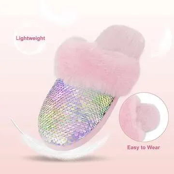 Girls Fluffy Mermaid Slippers with Comfort Memory Foam