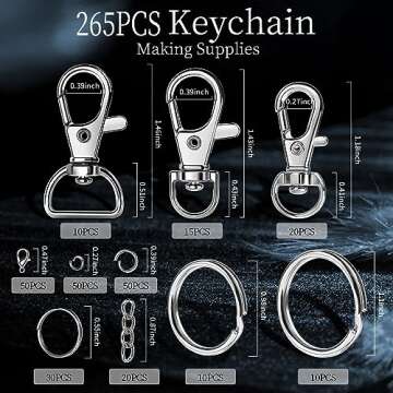 LEOBRO 265PCS Keychains Clips with Key Rings, Keychain, Metal Lobster Claw Clasps and Key Chain Ring...