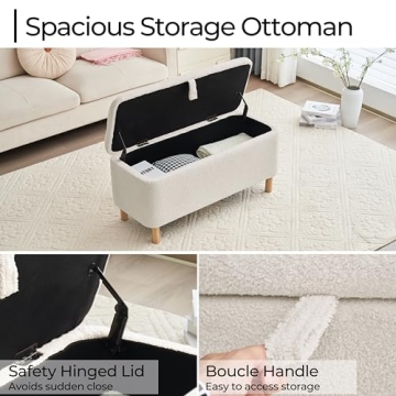 Boucle Ottoman Bench with Storage for Bedroom and Entryway
