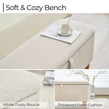 Boucle Ottoman Bench with Storage for Bedroom and Entryway