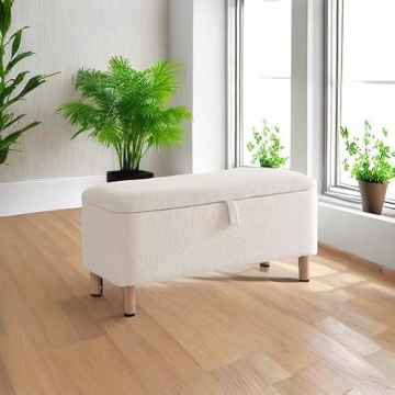 Boucle Ottoman Bench with Storage for Bedroom and Entryway