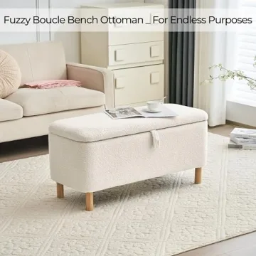 Boucle Ottoman Bench with Storage for Bedroom and Entryway