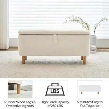 Boucle Ottoman Bench with Storage for Bedroom and Entryway