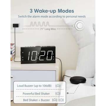 Loud Alarm Clock with Bed Shaker for Heavy Sleeper, Dual Vibrating Alarm Clock with USB Charger for ...