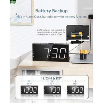 Loud Alarm Clock with Bed Shaker for Heavy Sleeper, Dual Vibrating Alarm Clock with USB Charger for Hearing-impaired Deaf, 7.5’’ Large LED Display with Dimmer, Snooze, 12/24H & Battery Backup