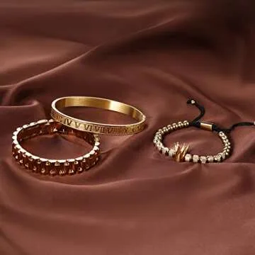 WFYOU 3PCS Stainless Steel Bracelets for Men Gold Roman Numeral Bangle Bracelet Twisted Cable Bracelet Adjustable Cuff Bracelet Mens Luxury Jewelry Bracelets Gifts(F:Gold)