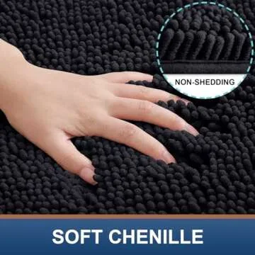Smiry Bathroom Rugs Sets 2 Piece, Soft Absorbent Chenille Machine Washable Non Slip Shaggy Bath Rug Set for Tub, Shower, and Floor (30x20+24x16, Black)
