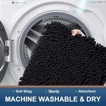Smiry Bathroom Rugs Sets 2 Piece, Soft Absorbent Chenille Machine Washable Non Slip Shaggy Bath Rug Set for Tub, Shower, and Floor (30x20+24x16, Black)