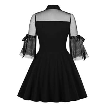 Cocktail Dresses, Women's Keyhole Mesh Bell Long Sleeves Gothic Cocktail Vintage Dress Prom Dress Sh...