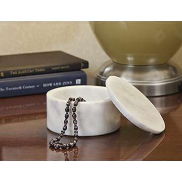 Circular Marble Keepsake Boxes – Hand Carved, Polished Marble Jewelry Box w/Non-Slip Rubber Pads – Lightweight & Compact Marble Box with Lid - Versatile, Luxury Stone Box for Storing & Organizing