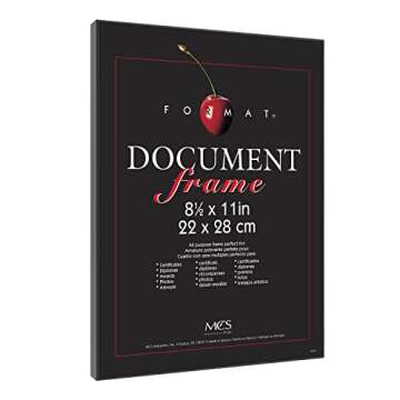 Stylish MCS Format Document Frame for Diplomas and Certificates in Black 8.5x11