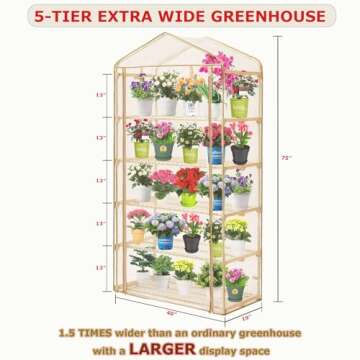 Purlyu Garden 50% Extra Wide Mini Greenhouse 5 Tier Portable Plant Green House 40 in Wide -Sturdy Ga...