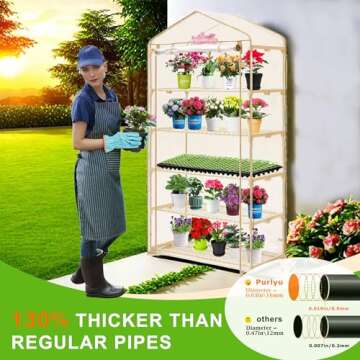 Purlyu Garden 50% Extra Wide Mini Greenhouse 5 Tier Portable Plant Green House 40 in Wide -Sturdy Gardening Shelves with PE Cover & Roll-Up Zipper Door-19″W. x 40″L. x63″H(PLGH1005OWP)