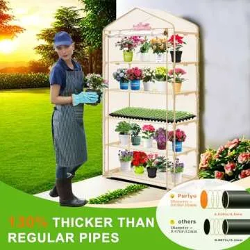 Purlyu Garden 50% Extra Wide Mini Greenhouse 5 Tier Portable Plant Green House 40 in Wide -Sturdy Gardening Shelves with PE Cover & Roll-Up Zipper Door-19″W. x 40″L. x63″H(PLGH1005OWP)