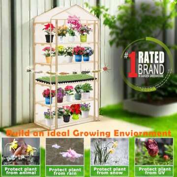 Purlyu Garden 50% Extra Wide Mini Greenhouse 5 Tier Portable Plant Green House 40 in Wide -Sturdy Gardening Shelves with PE Cover & Roll-Up Zipper Door-19″W. x 40″L. x63″H(PLGH1005OWP)