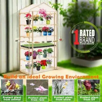 Purlyu Garden 50% Extra Wide Mini Greenhouse 5 Tier Portable Plant Green House 40 in Wide -Sturdy Gardening Shelves with PE Cover & Roll-Up Zipper Door-19″W. x 40″L. x63″H(PLGH1005OWP)