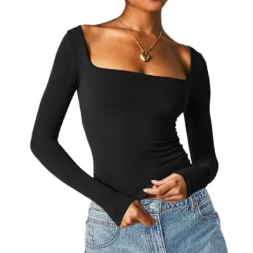 Beumissy Women's Long Sleeve Square Neck Slim Fit Top - Elegant & Versatile