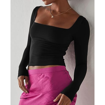 Beumissy Women's Long Sleeve Square Neck Slim Fit Top
