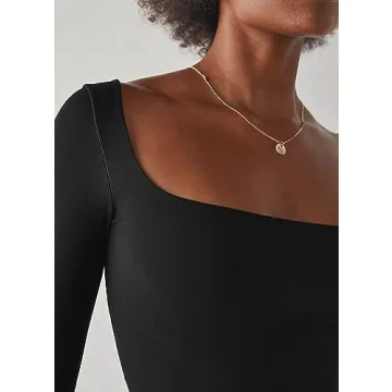 Beumissy Women's Long Sleeve Square Neck Slim Fit Top