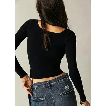 Beumissy Women's Long Sleeve Square Neck Slim Fit Top