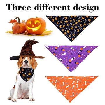 Roberly 3 Pack Halloween Dog Bandanas, Reversible Dog Halloween Bandana Cat Pumpkin Bat Bones Triangle Bibs Scarf Accessories Costumes for Small Medium Large Dogs Cats Pets Animals