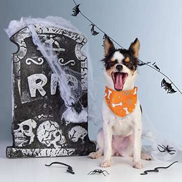 Roberly 3 Pack Halloween Dog Bandanas, Reversible Dog Halloween Bandana Cat Pumpkin Bat Bones Triangle Bibs Scarf Accessories Costumes for Small Medium Large Dogs Cats Pets Animals