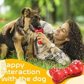 Rmolitty Squeaky Dog Toys for Aggressive Chewers, Tough Indestructible Chew Toys for Large Medium Breed Dog with Non-Toxic Natural Rubber (Hippo-red)