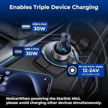 Starlink Mini Car Charger - 3-in-1 Power Solution in 10Ft