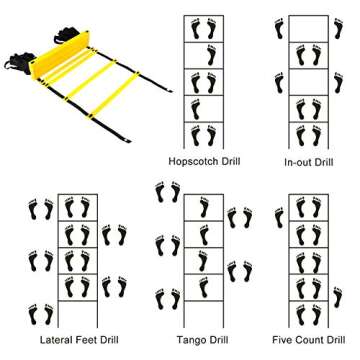 REEHUT Agility Ladder w/Free User E-Book + Carry Bag - Speed Training Equipment (Red, 8 Rungs)