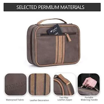 VACNASE Hanging Toiletry Bag for Men Vintage Leather Dopp Kit Shaving Bag Portable Bathroom Shower Organizer for Travel Accessories