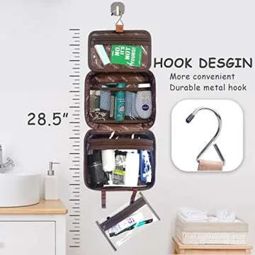 VACNASE Hanging Toiletry Bag for Men Vintage Leather Dopp Kit Shaving Bag Portable Bathroom Shower Organizer for Travel Accessories