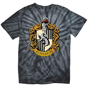 Popfunk Harry Potter Hufflepuff Crest Tie Dye Adult Unisex T-Shirt, Spider Black (Large)