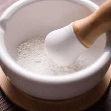 Porcelain Mortar and Pestle Set – Pill Crusher, Spice Grinder, Herb Bowl, Pesto Powder – Molcajete for Salt - Plus Lid/Non-Slip Base