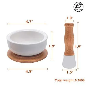 Porcelain Mortar and Pestle Set – Pill Crusher, Spice Grinder, Herb Bowl, Pesto Powder – Molcajete for Salt - Plus Lid/Non-Slip Base