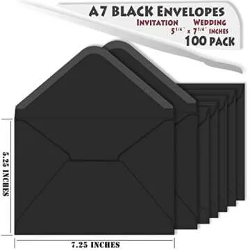 ASSTAONO-A7 Envelopes Black,100 Pack 5x7 Black Envelopes V Flap,Invitation Envelopes for 5x7 Cards,Photos,Wedding,Graduation,Announcements,Baby Shower,5.25 x 7.25 Inches