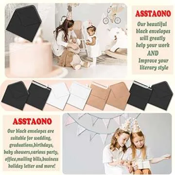 ASSTAONO-A7 Envelopes Black,100 Pack 5x7 Black Envelopes V Flap,Invitation Envelopes for 5x7 Cards,Photos,Wedding,Graduation,Announcements,Baby Shower,5.25 x 7.25 Inches
